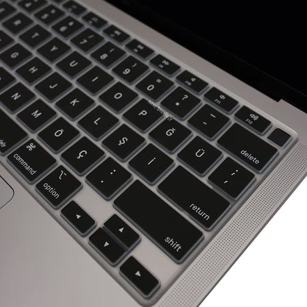 Türkçe Q Klavye Koruyucu MacBook Air 13 A2179 A2337 M1 Uyumlu | US ANSI Düz Enter | Ultra İnce Silikon Keyboard Cover Siyah