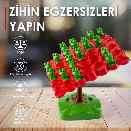 Kurbağa Denge Oyunu, 3+ Yaş, 50 Parçalı, Ebeveyn Çocuk Etkileşimli, Eğitici Zeka ve Strateji Oyunu, Aile Kutu Oyunu