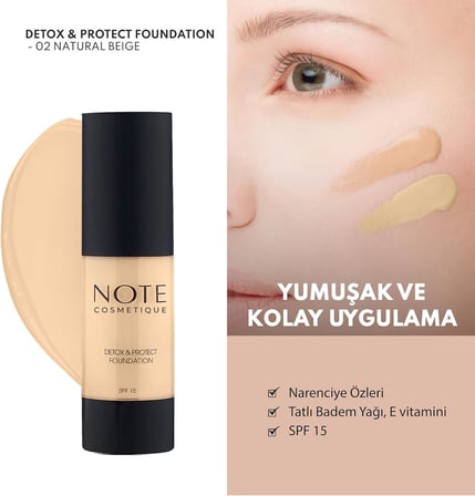 Cosmetics Detox &amp; Protect 02 Natural Beige Canlandırıcı Etkili SPF 15 Kapatıcı Fondöten