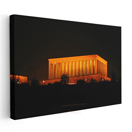 Gece Anıtkabir - Turuncu Işıklı Mimari Kanvas Tablo