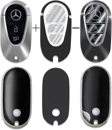 Mercedes 2021–2025 C E S GLC CLE EQE EQS SL Serisi Uyumlu Smart Key Koruyucu – Dekoratif Sticker Seti (Kılıf Değildir) (Siyah Karbon Fiber)
