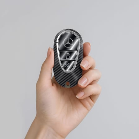 Mercedes 2021–2025 C E S GLC CLE EQE EQS SL Serisi Uyumlu Smart Key Koruyucu – Dekoratif Sticker Seti (Kılıf Değildir) (Siyah Karbon Fiber)