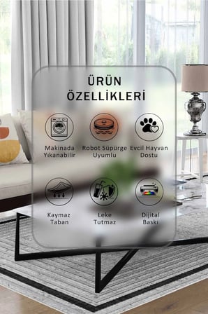Yıkanabilir Kaymaz Taban Dijital Baskılı Halı ve Yolluk – Leke Tutmaz Salon & Mutfak Halısı