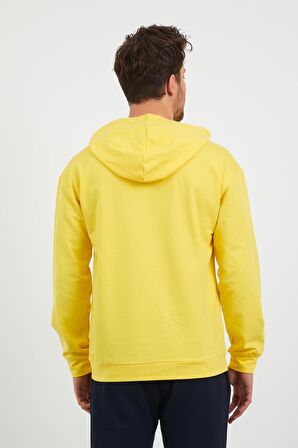 Erkek Kanguru Cepli Rahat Kalıp Kapüşonlu Spor Sweatshirt Sarı