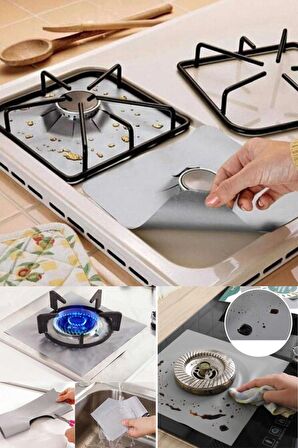 Biterse 4’ Lü Ocak Üstü Koruyucu Yıkanabilir Yanmaz Yapışmaz Folyo Gri