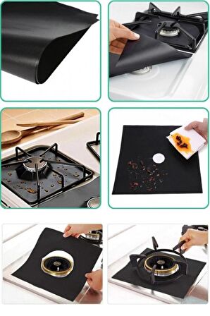 Biterse 4’ Lü Ocak Üstü Koruyucu Yıkanabilir Yanmaz Yapışmaz Folyo Siyah