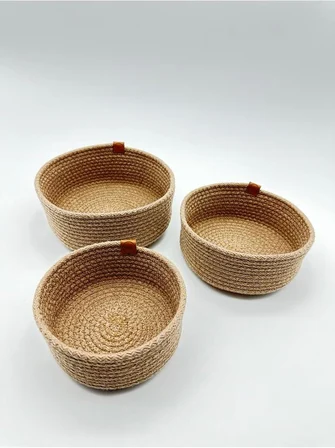 JÜT 3'LÜ YUVARLAK ORGANİZER HASIR 24 CM AÇIK KAHVE