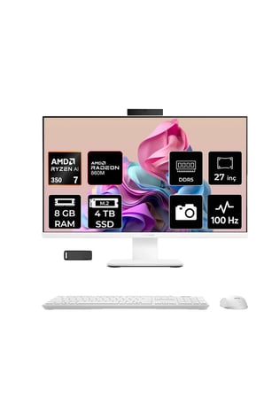 ExpertCenter P600 Ryzen AI 7 350 8GB RAM 4TB SSD 27" Full HD (1920x1080) FreeDOS PM670KAP305 Beyaz AI-Powered All In One Bilgisayar + Per4 USB Bellek