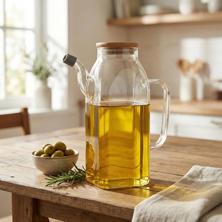 1000ml Bambu Kapaklı Cam Yağlık ve Sirkelik – Dayanıklı ve Şeffaf Sıvı &amp; Mutfak İçin Hassas Sıvı Ölçüm ve Saklama Çözümü 1000ml - Cam Sürahi Sıvı Ölçü Kabı