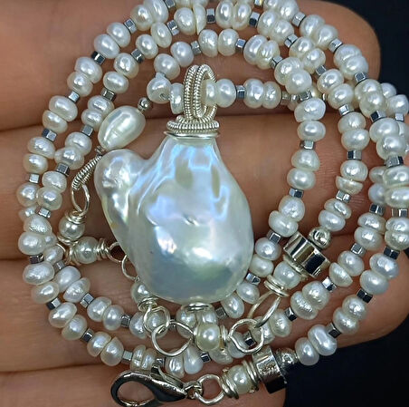 2489 Barok ve kum İnci el yapımı kolye