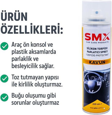 Silikonlu Araç Torpido Plastik Parlatıcı, Yenileyici 2x220 ML (Kavun)
