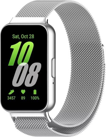 Galaxy Fit 3 İle Uyumlu Kordon Çelik Paslanmaz Tel Örgü Tasarımlı Mıknatıslı Flexible Kayış