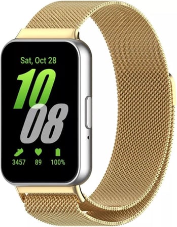 Galaxy Fit 3 İle Uyumlu Kordon Çelik Paslanmaz Tel Örgü Tasarımlı Mıknatıslı Flexible Kayış