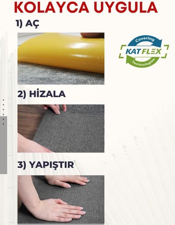 KATFlex Halıfleks Kendinden Yapışkanlı Duvardan Duvara Halıflex Rip Halı Keçe Zemin Kaplama (Antrasit, 50x100)