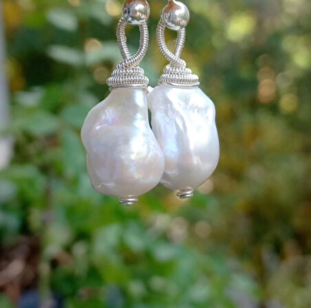 2490 Doğal İnci gümüş el yapımı küpe