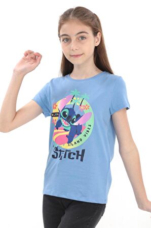 ORİJİNAL DISNEY STITCH SİMLİ BASKILI ÇOCUK T-SHIRT- 54937-MAVİ