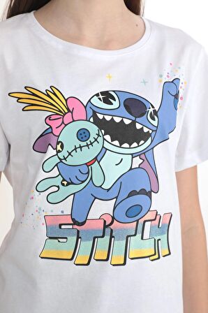 ORİJİNAL DISNEY STITCH %100 PAMUK KIZ ÇOCUK KISA KOL TİŞÖRT BEYAZ 55130