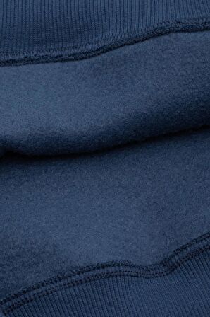 Erkek Lacivert Kapüşonlu Kanguru Cepli 3 Iplik Şardonlu Polarlı Sweatshirt S-204