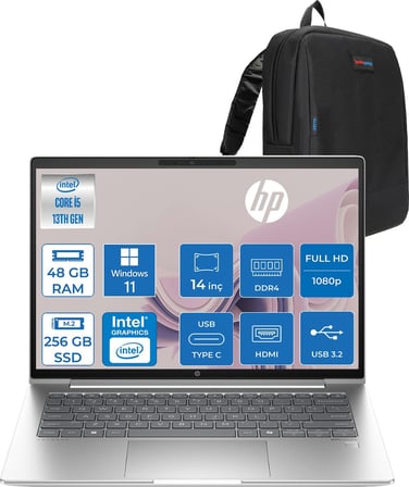 Hp Probook 440 G10 Intel Core I5-1334U 48GB 256GB SSD Intel® Iris® Xe Graphics 14"fhd 1920X1080 IPS WIN11PRO Taşınbilir Bilgisayar B2PH4ESP16+ZETTAÇANTA