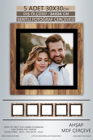 yhfoto 5 Adet 30x30 Çerçeve Ahşap Beyaz Şeritli Fotoğraf Mdf Çerçeve Kare Çerçeve Kahverengi 30 x 30