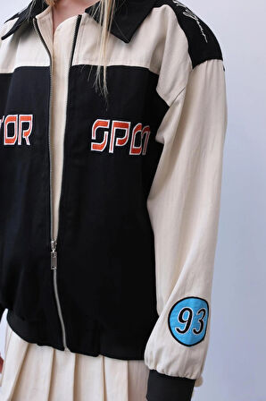 Siyah - Unisex Gabardin Motorcu Ceketi