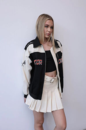 Siyah - Unisex Gabardin Motorcu Ceketi