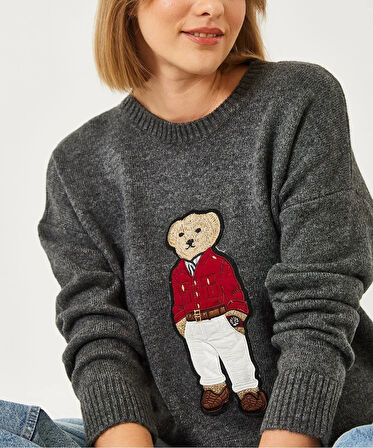 Antrasit - Ayıcıklı Teddy Kazak