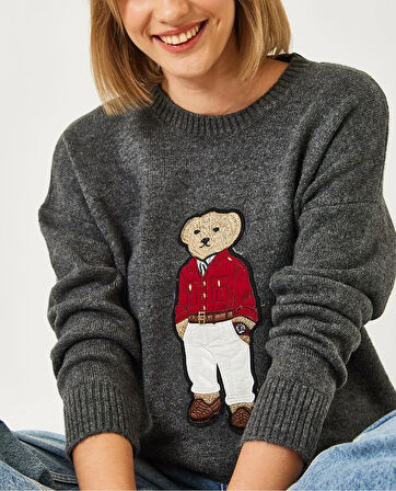 Antrasit - Ayıcıklı Teddy Kazak