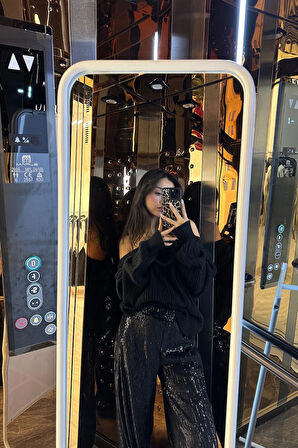 Siyah - Madonna Yaka Triko Kazak