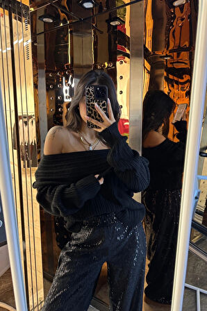 Siyah - Madonna Yaka Triko Kazak