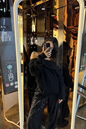 Siyah - Madonna Yaka Triko Kazak