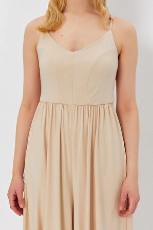 Bej - Premium Modal Kumaş Tulum