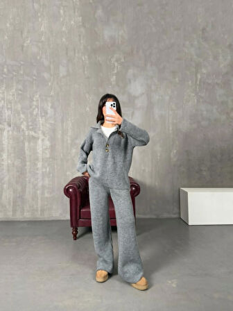 Antrasit - Polo Yaka Fitilli Triko Takım