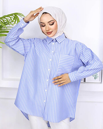 Mavi - Cepli Çizgili Gömlek