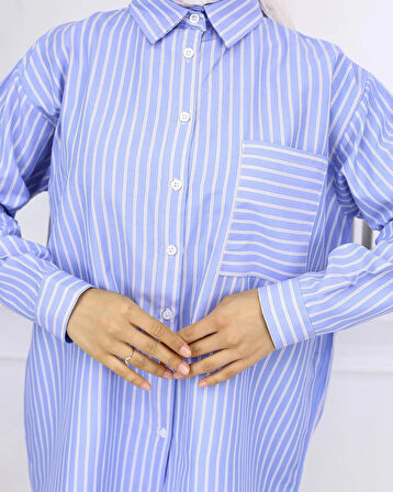 Mavi - Cepli Çizgili Gömlek