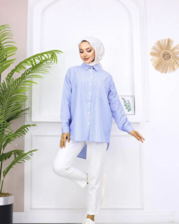 Mavi - Cepli Çizgili Gömlek