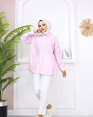 Pembe - Cepli Çizgili Gömlek