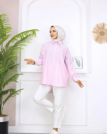 Pembe - Cepli Çizgili Gömlek