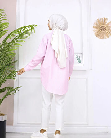 Pembe - Cepli Çizgili Gömlek