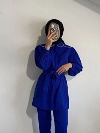 Lacivert - Taşlı Gömlek Pantolon Takım