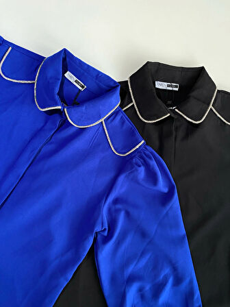 Lacivert - Taşlı Gömlek Pantolon Takım