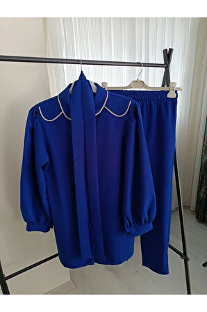 Lacivert - Taşlı Gömlek Pantolon Takım