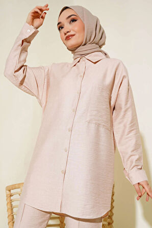 Bej - Tek Cepli Gömlek Takım