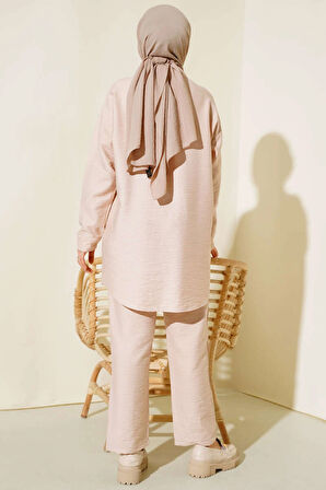 Bej - Tek Cepli Gömlek Takım