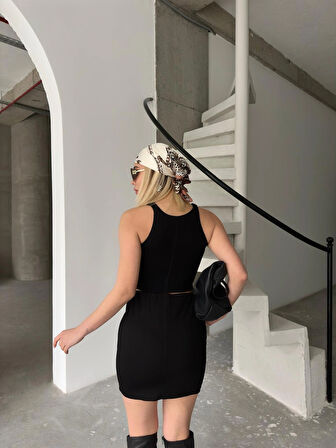 Siyah - Çelik Örme Mini Etek