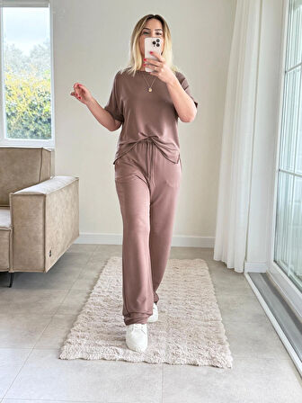 Kahverengi - Cupra Kısa Kollu Modal Takım