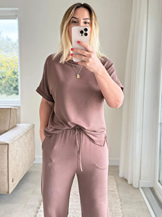 Kahverengi - Cupra Kısa Kollu Modal Takım