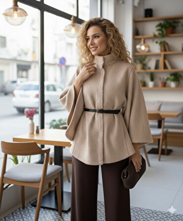 Latte - Kemer Detaylı Kaşe Panço