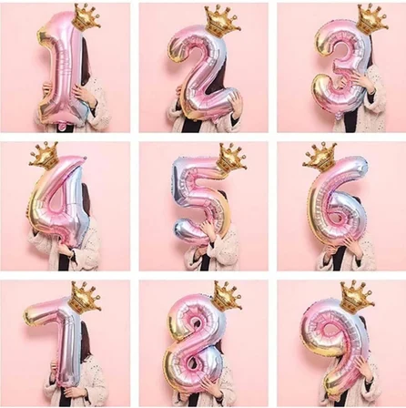 7 Yaş Gökkuşağı Rakam Ve Kral Tacı Folyo Balon Doğum Günü Parti Kutlama Seti