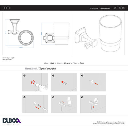 Duxxa Eiffel Diş Fırçalık Mat Altın A.1404.MA